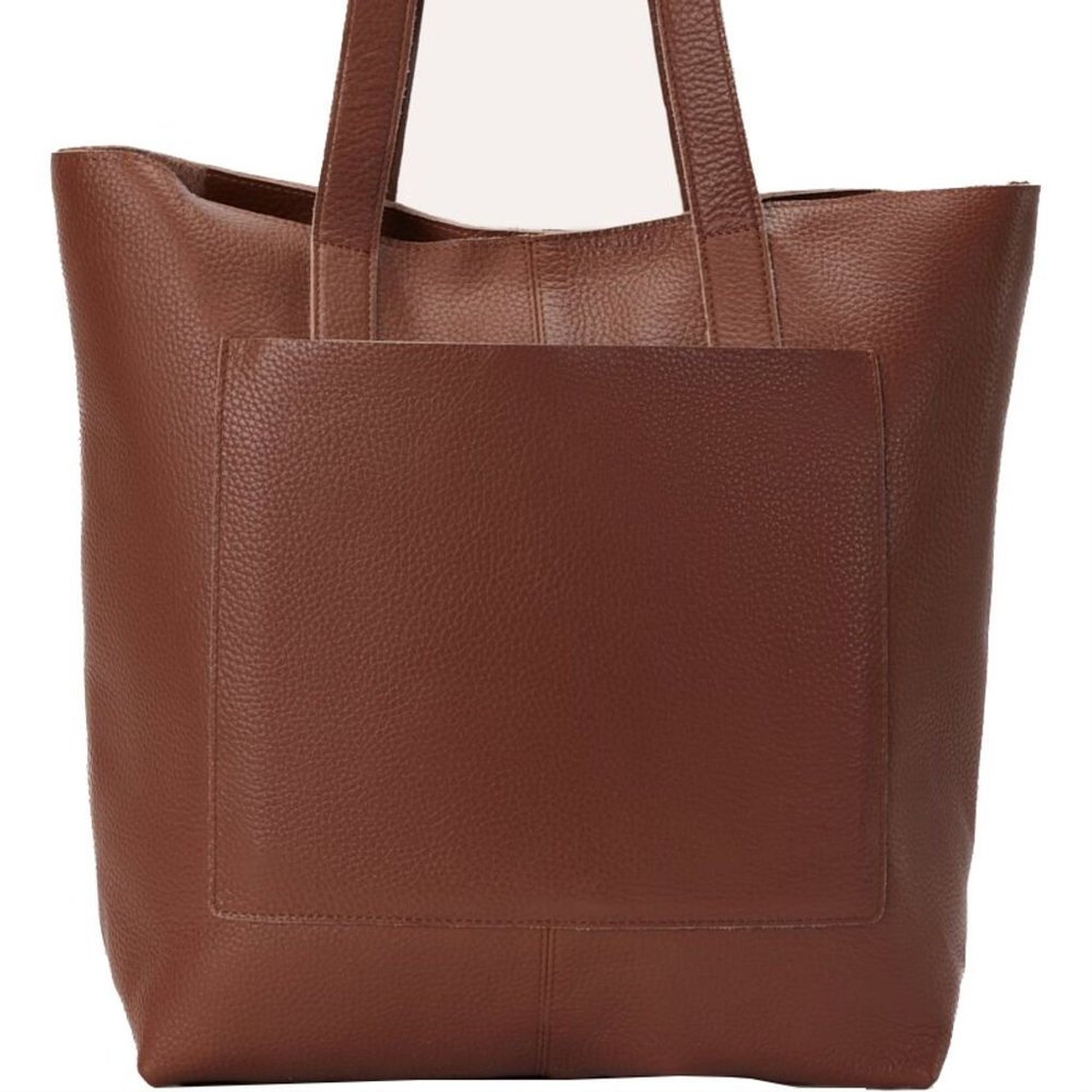 Elegant Journalist-Style Pebble Brown Leather Tote Bag for Daily Inspira…